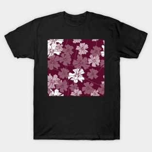 Flowers and tendrils - white - dark red T-Shirt